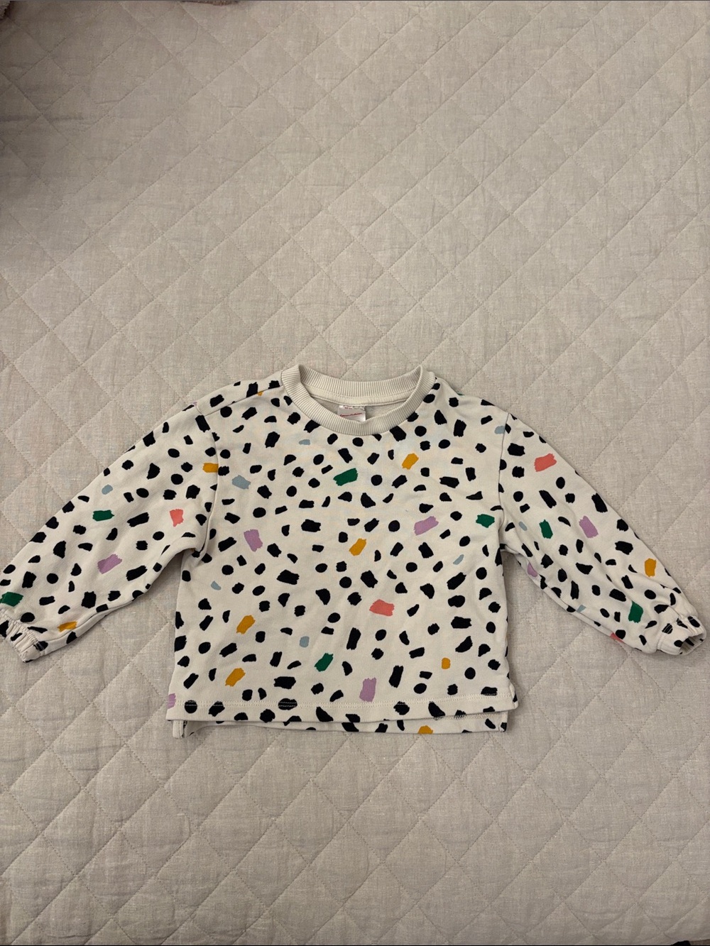 Hanna Andersson White Pullover with Black Spots and Multicolor Confetti